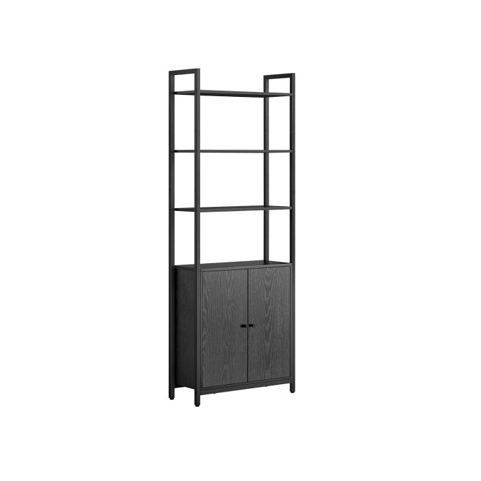 Bookcase - ASTON 7 Tier Shelf with Door Ebony Black - Black