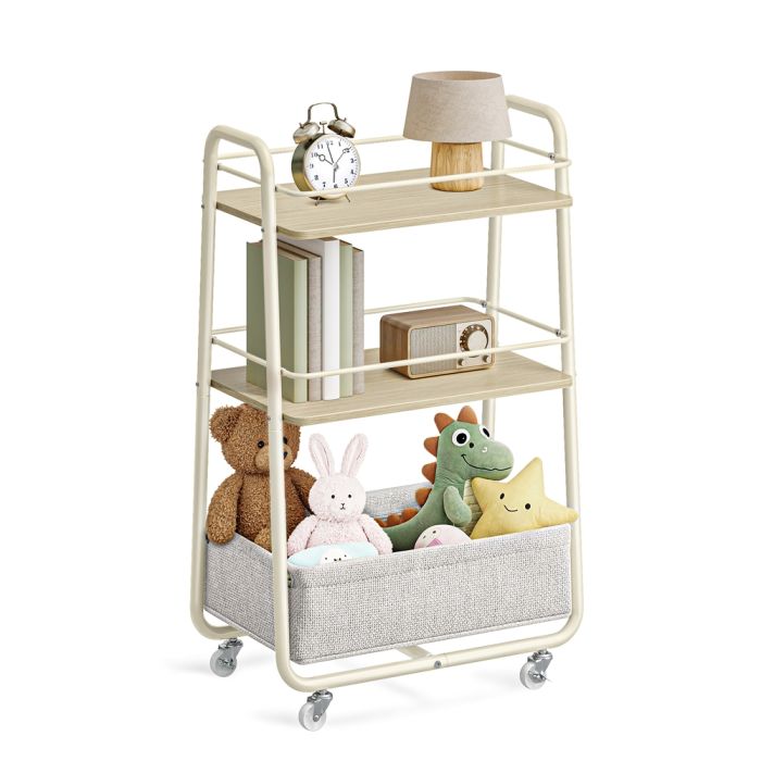 MIRANU LILEA Storage Trolley with Basket - Natural Beige and Cream White