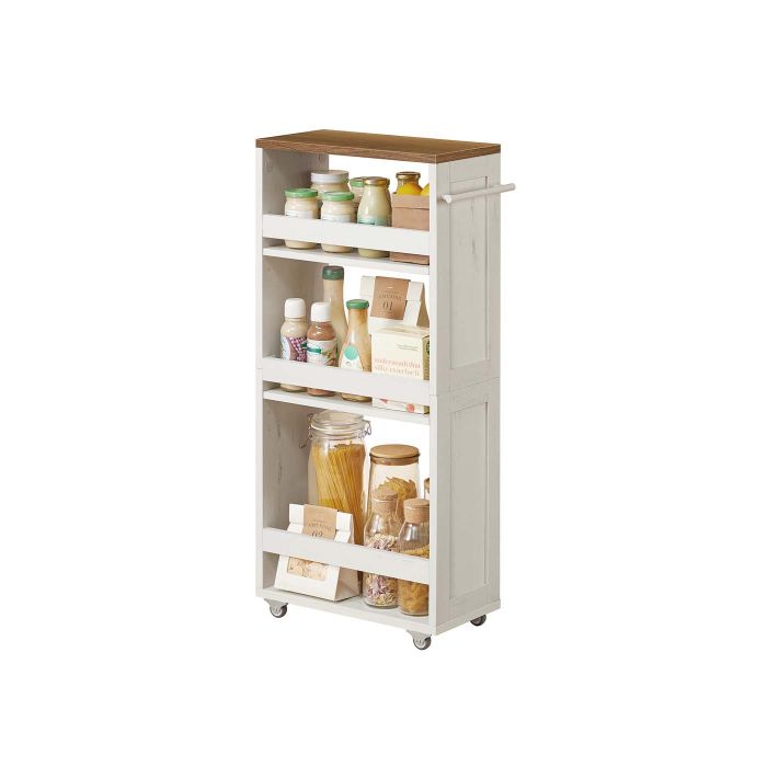 Kitchen Trolley - ORARAH Slim 4 Tier Rolling Storage Cart with Wheels - Rustic White