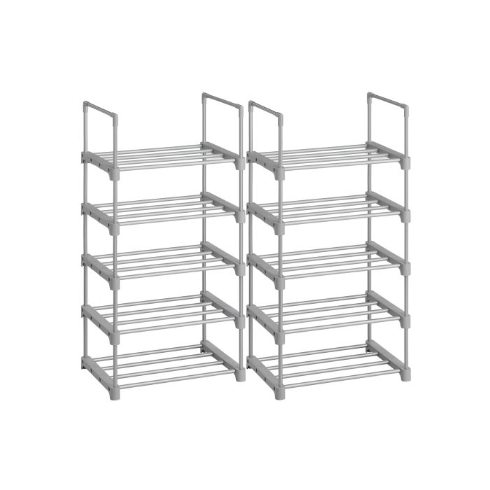 Set of 2 Grey Metal Shoe Storage Organiser