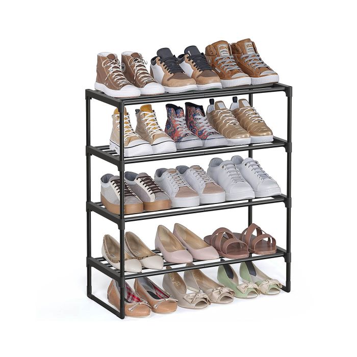 VIVSO Shoe Rack - 4 Tier Storage Medium Sized Rack - Black