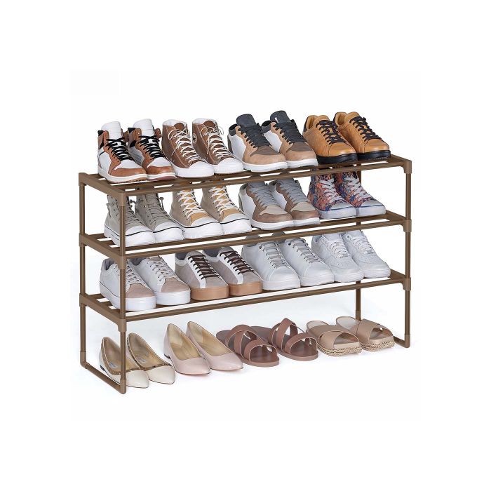 VERTA Shoe Rack - 3 Tier Stackable Organizer Medium Sized Rack - Walnut Brown