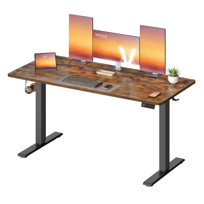 HADOSY Height Adjustable Electric Standing Desk 140 x 60 cm - Rustic Brown