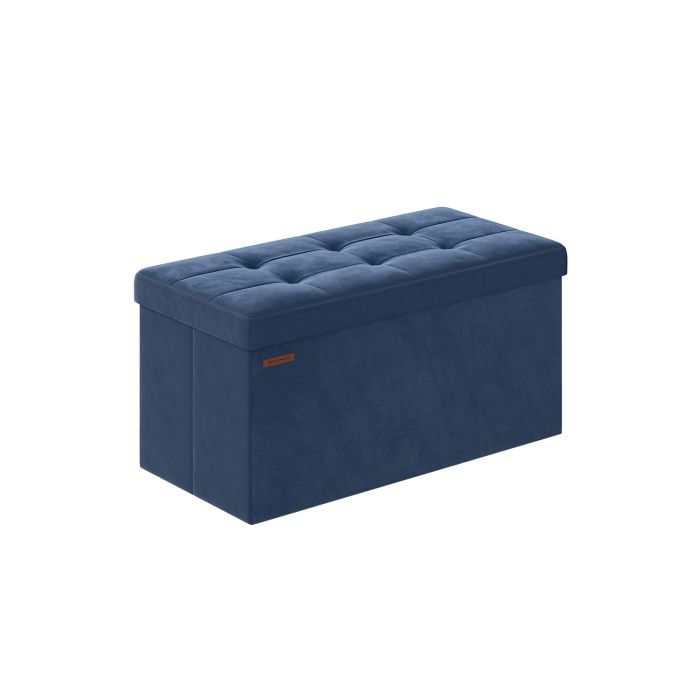 Ottoman Seats - LUSVAS Foldable Storage Ottoman with Lid - Dark Blue