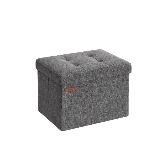 Ottoman Seats - VERZA Foldable Storage Ottoman Seats - Faux Leather 31 x 41 x 31 cm - Dark Grey