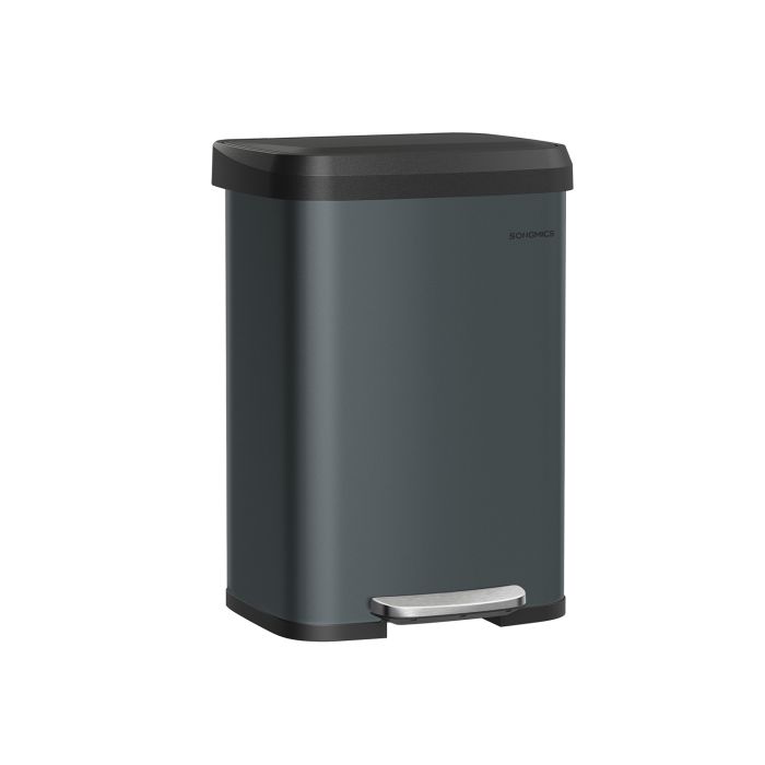 Waste Bin - MODRA Metal Pedal Bin with Lid - Charcoal Grey Black