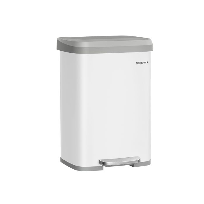 Waste Bin - MODRA Metal Pedal Bin with Lid - White and Dove Grey