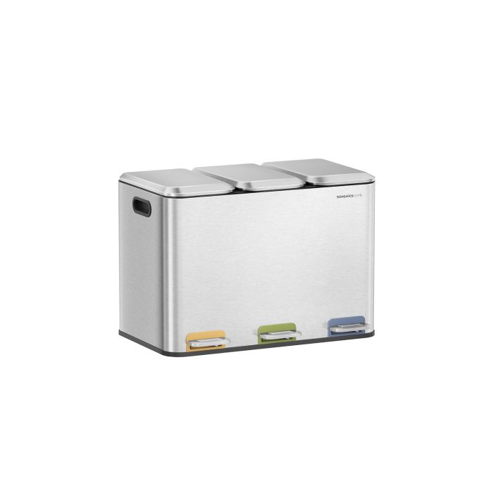 Kitchen Bin - TARTTO Triple Bin with Colour-Coded Pedal - Metallic Silver