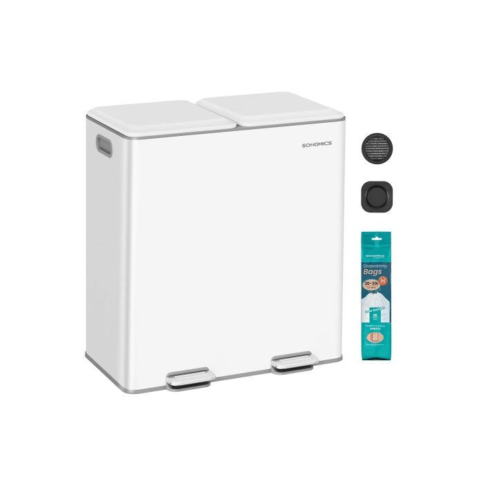 WHITELOW Kithcen Rubbish Bin with Soft Close Lids and Removable Inner Buckets - White