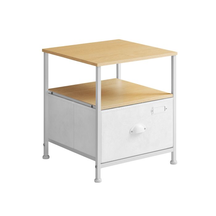 Nightstand - FINZA 2 Shelves Drawer Oak and White - White