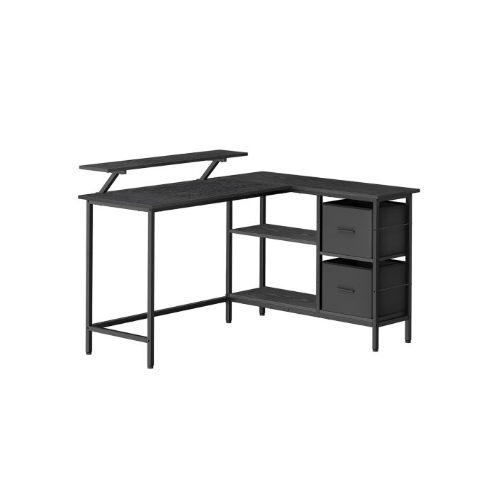 Corner Computer Desk - FINLIA L-Shaped 2 Drawers 135cm Wide - Ebony Black