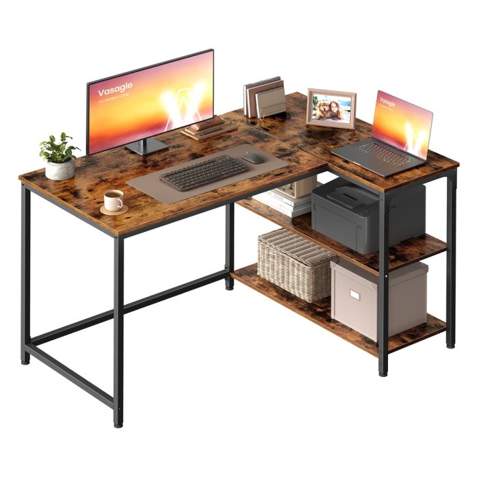 KESAMO L-Shaped Corner Computer Desk - Rustic Brown - 110 x 80cm