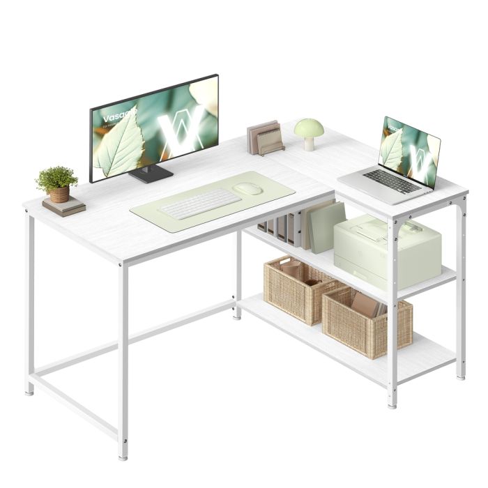 KESAMO L-Shaped Corner Computer Desk - Maple White - 110 x 80cm