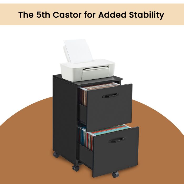 File Cabinet - LUSNA 2 Drawer Rolling Printer Stand with Hanging Rail - Ebony Black