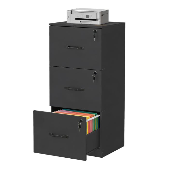 ORPOFE Office Filing Cabinet with 3 Lockable Drawers - Black