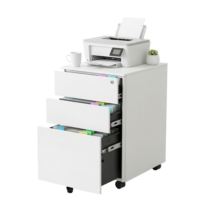 ORTUSA Mobile Office File Cabinet with Lock - White
