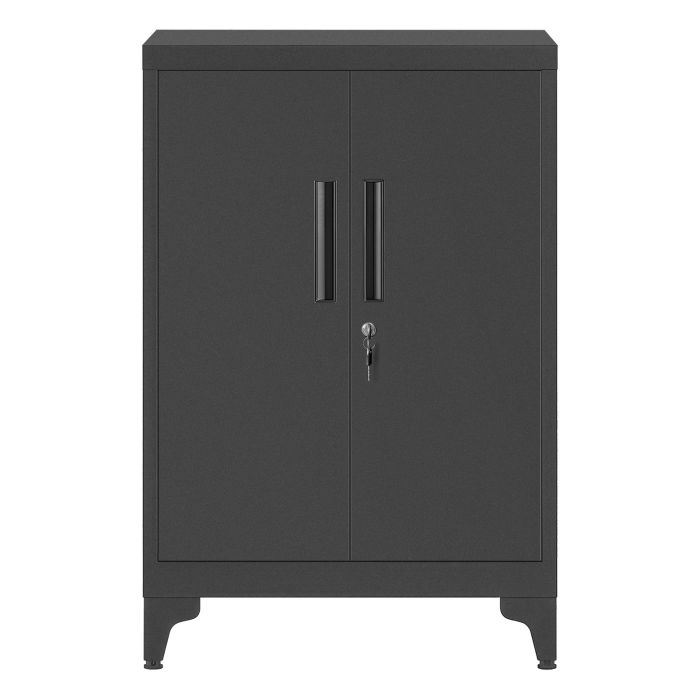 WINDREL Filling Cabinet with Lockable Doors and Shelves - Black