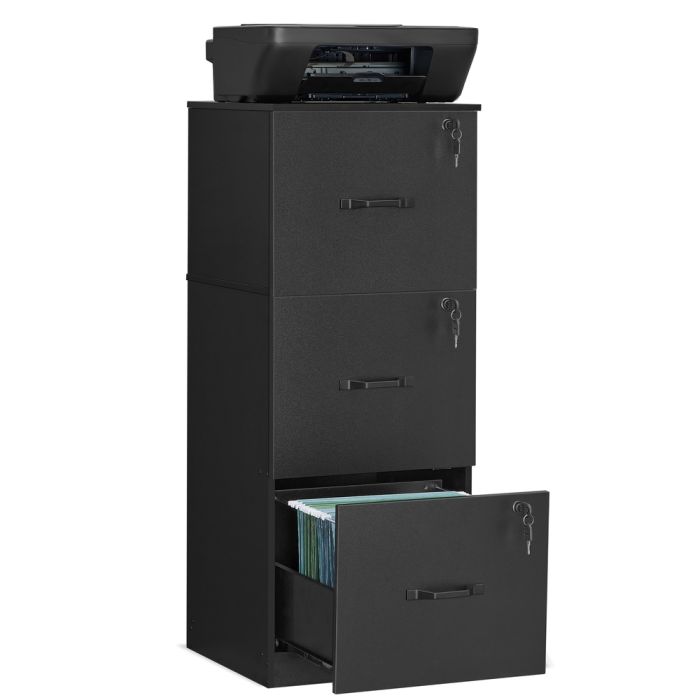 ORPOFE 3 Drawer Lockable Filing Cabinet - Ink Black