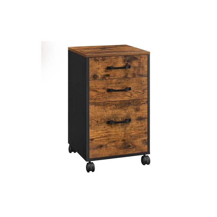 File Cabinet - ZARTA Rolling 3 Drawer Cabinet with Wheels - Brown