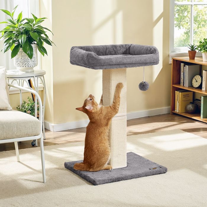 Cat Scratching Post - MARRAE Plush Perch with Sisal Rope - Light Grey