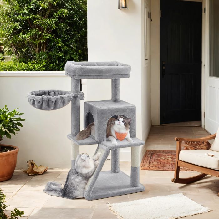 Cat Tree - MARRAE Small Tower Tree with Widened Perch for Large Cats and Kitten - Grey