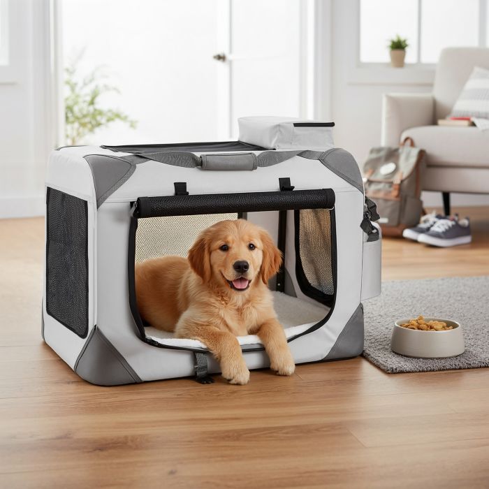 RAGONU Portable Collapsible Dog Crate Pet Carrier - Smoke Grey