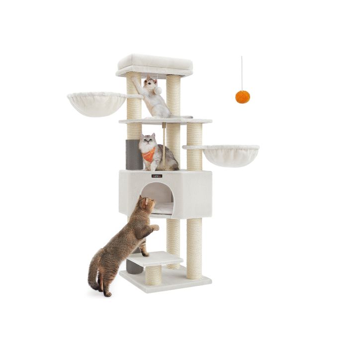 Cat Tree - AVORAE Large Cat Condo with Scratching Posts - White and Beige