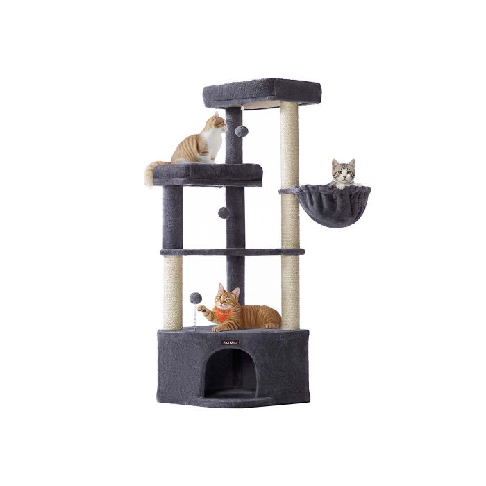 WYNSTEAD Cat Tree Tower with Large Cave Perches Basket and Scratching Posts - Dark Grey