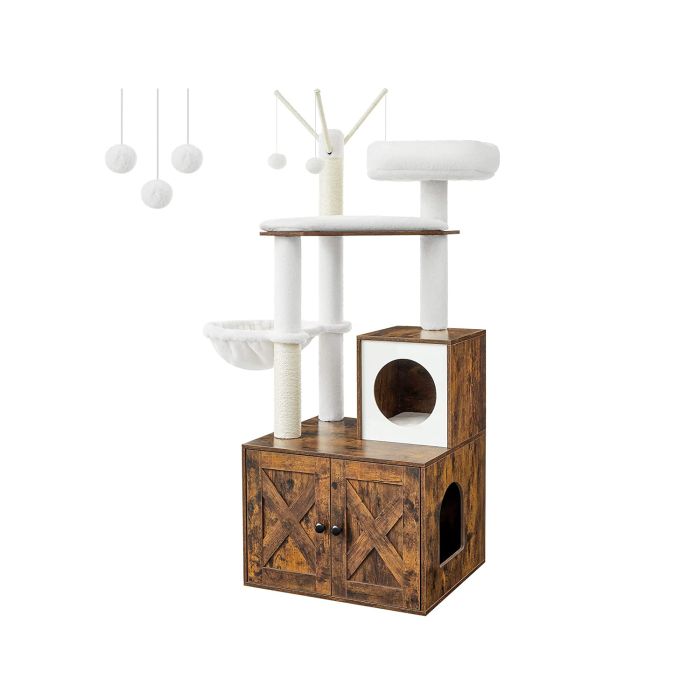 Cat Tree - FINRIA WoodyWonders Litter Box Enclosure Rustic Brown