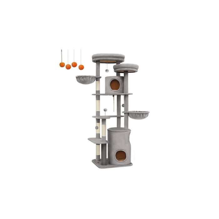 Cat Tower - FINRIA 196 cm Tall with 2 Perches - Light Grey
