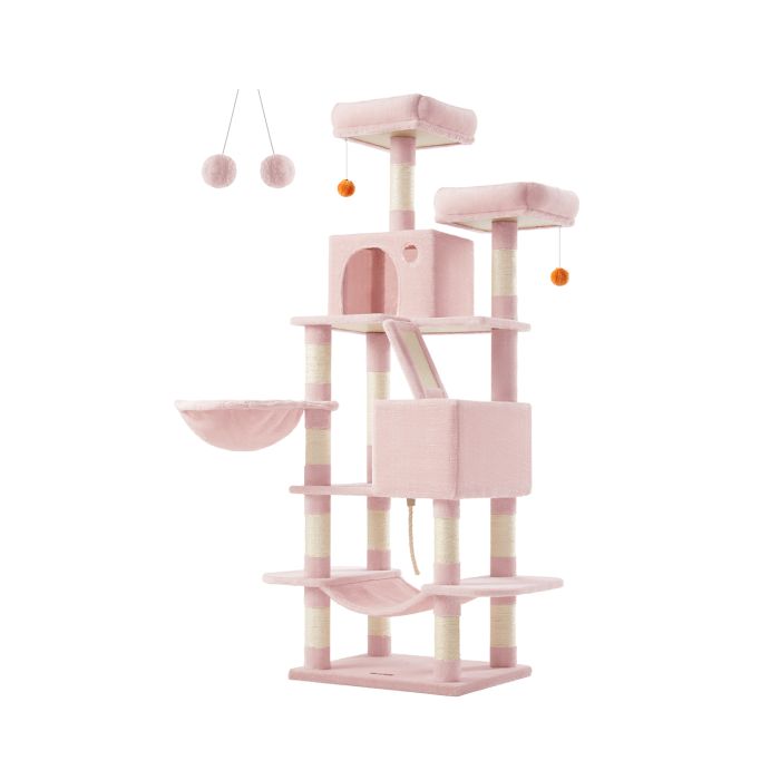 168 cm Tall Large Multi-Level Cat Tree with 13 Scratching Posts Jelly Pink