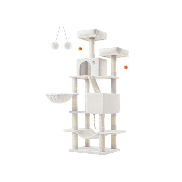 Cat Tree - FINRIA 168 cm Tall Tower with 13 Scratching Posts - White