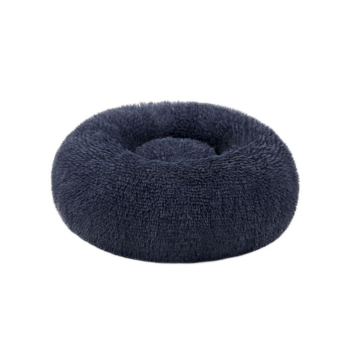 Round Fluffy Dog Bed Dark Grey