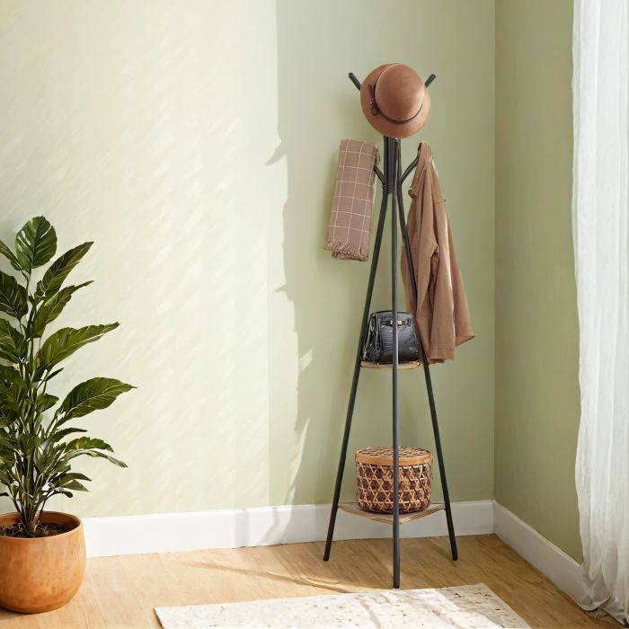 ROVUFE Hall Tree Coat Rack with Shelves - Greige and Black
