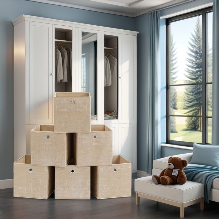 Storage Boxes - ZARNIA Fabric Foldable Storage Boxes - Sand Beige