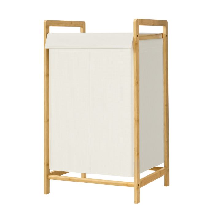 SANOGU 2 Section Bamboo Laundry Basket with Lid - White