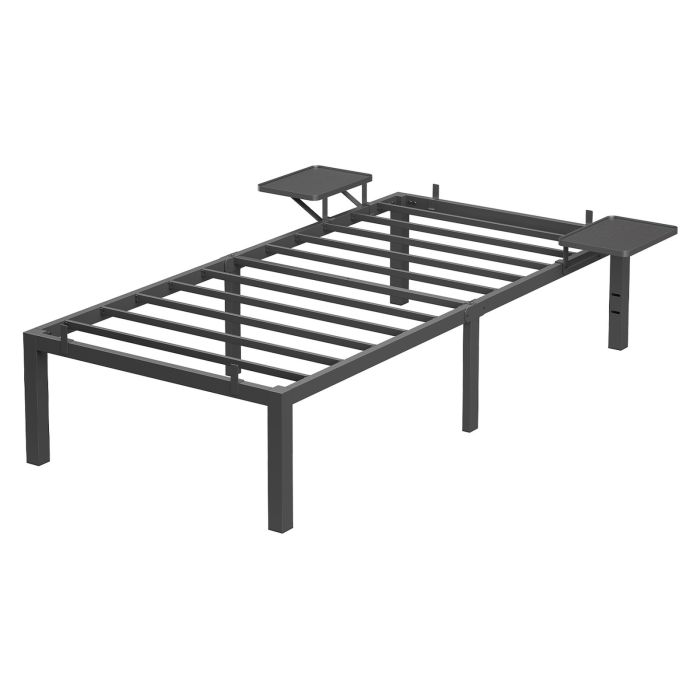 SAPEDE Single Metal Bed Frame with Bedside Shelves - Black