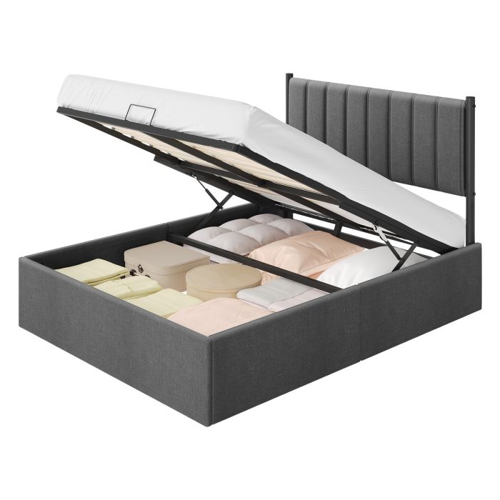 SAROGY Double Ottoman Bed Frame with Lift Storage - Grey