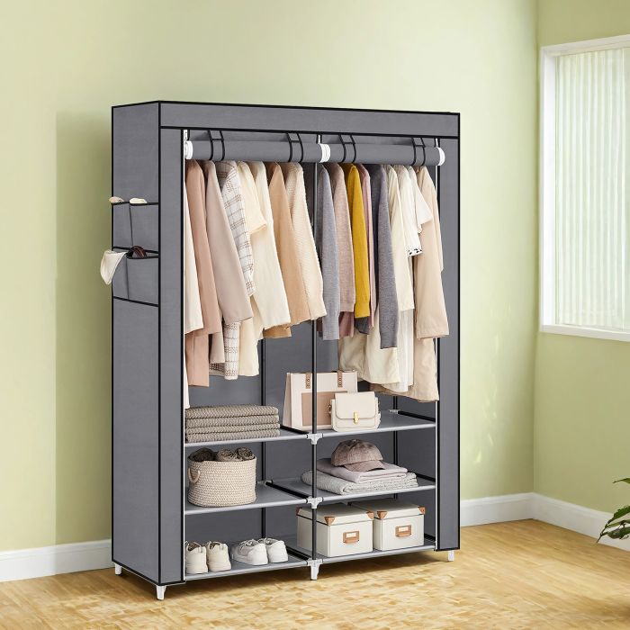 Clothes Wardrobe - ZARNIA Portable Closet with 2 Hanging Rails - Dove Grey