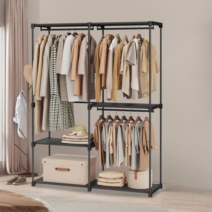 Garment Closet - ZARNIA Freestanding Organizer Clothes Rack and Shelves - Black