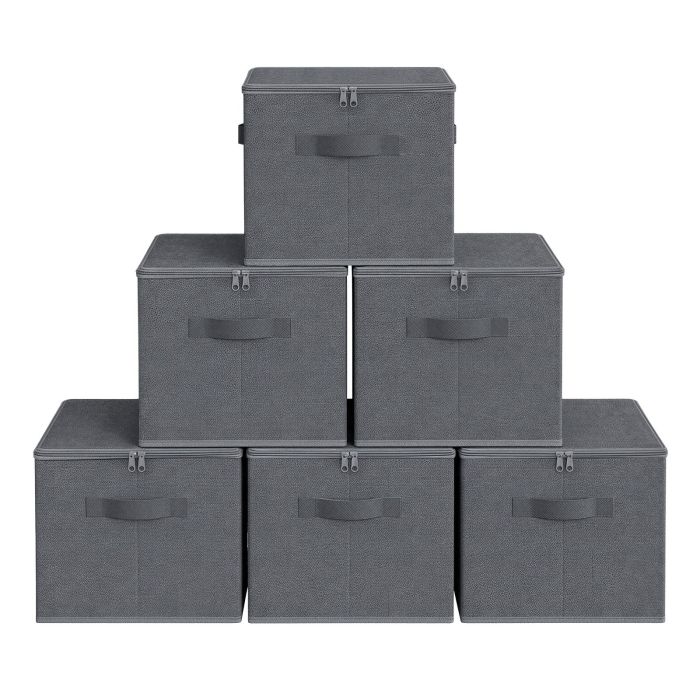 SIBOVA Set of 6 Foldable Storage Boxes with Handles - Slate Grey