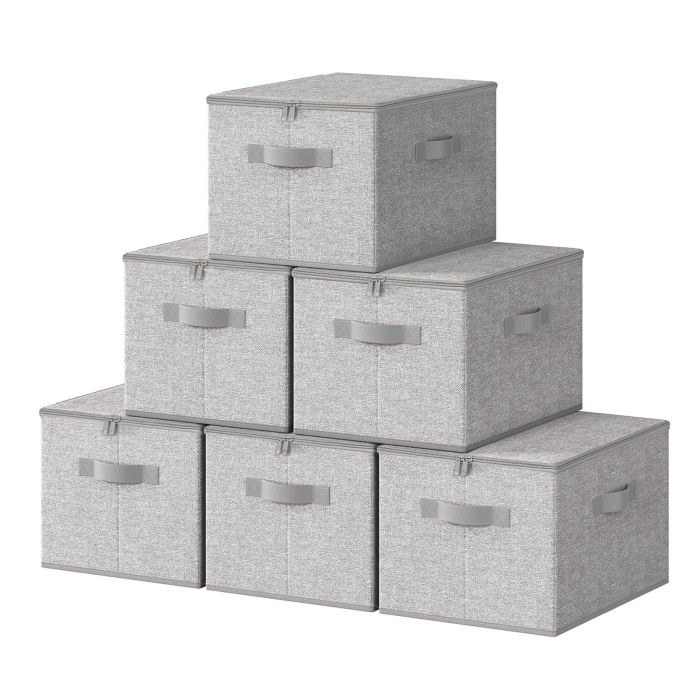 SIBOVA Set of 6 Foldable Storage Boxes - Light Grey