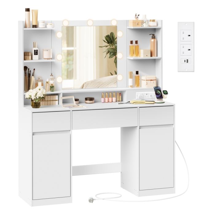 NOVIBU Dressing Table with LED Mirror 2 Door 2 Drawer - Cloud White