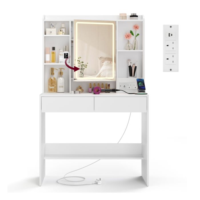 NOVIBU Dressing Table with LED Lights - Cloud White