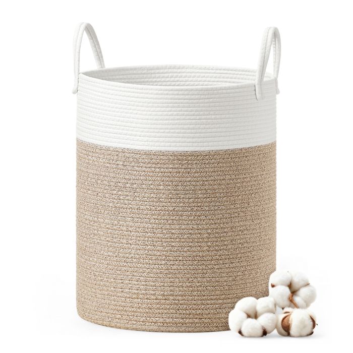 SAMYMO Children's Laundry Basket 60L - White, Grey and Brown