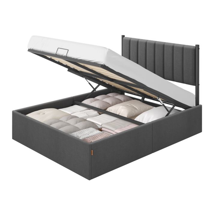 SAROGY Double Bed Frame with Lift-Up Storage - Slate Grey