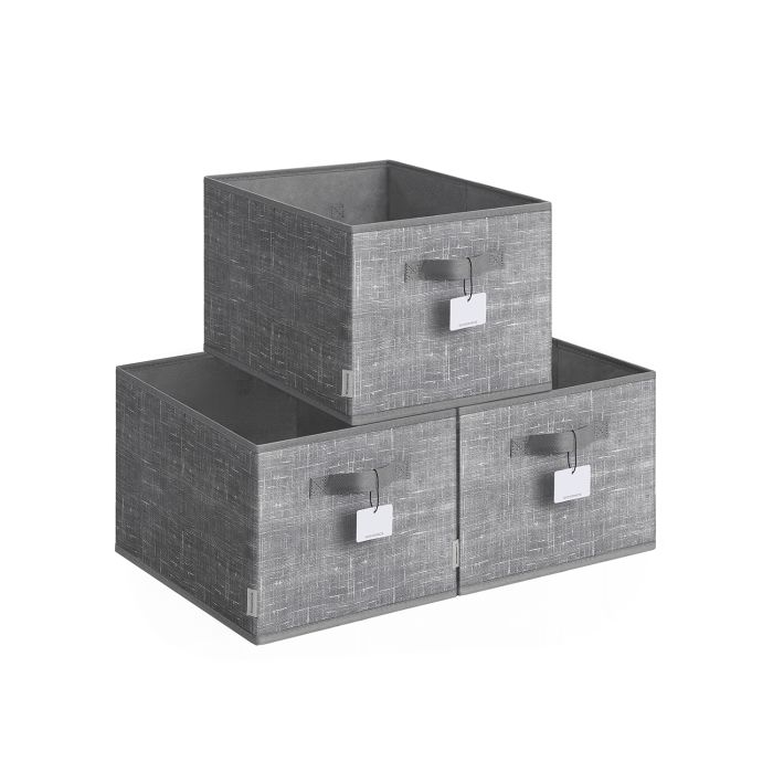 Storage Boxes - MONRO Collapsible Set of 3 24 cm High Cattail Grey
