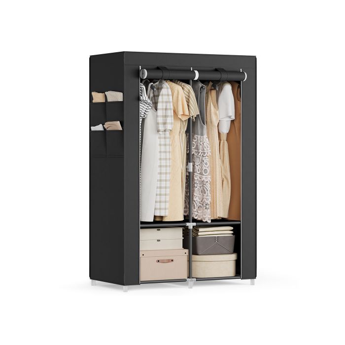 Clothes Wardrobe - LUMNZA 2 Hanging Rails Shelves Black