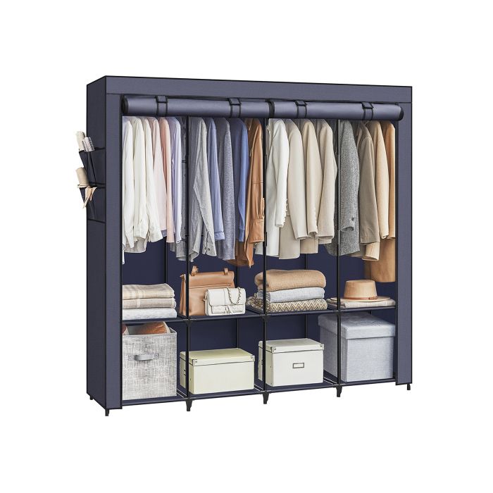 Garment Closet - LUMNZA Portable 4 Hanging Rails Shelves Side Pocket - Dark Blue