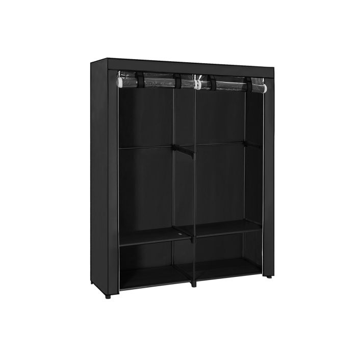 Black Fabric Wardrobe with Hanging Rails